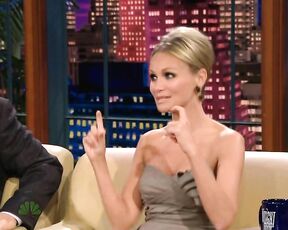 Cleavage and putting her fist in her mouth on the Tonight Show!