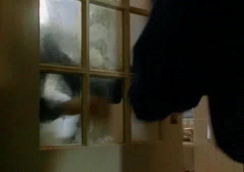 behind shower door!